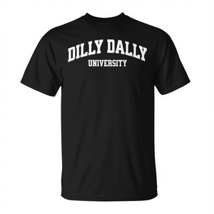 Camiseta universitaria Dilly Dally, camiseta promocional unisex negra para adultos - Product Image 2