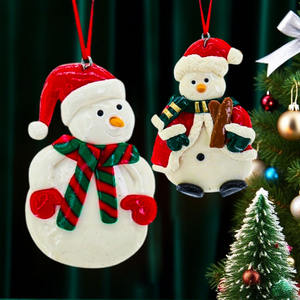 스트라이프 스카프와 모자 매달려 크리스마스 트리 눈사람 화려한 스카프 선물 장식 수제 크리스마스 눈사람 - Product Image 1