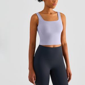 Robe de yoga réversible une pièce pour femme sans manches sous-vêtement de sport court avec bretelles larges gilet de gymnastique avec logo arrière - Product Image 3