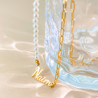 EMANCO Dropshipping Collier en acier inoxydable avec chaîne trombone, pendentif personnalisé avec nom et lettre, faux perles tendance, cadeau