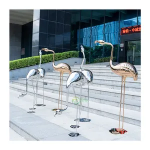 OEM ODM Garden Ornaments Large Outdoor Abstract Stainless Steel Mirror Metal Crafts Yard Art Flamingo Sculpture