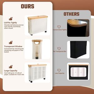 Panier de rangement pour papier toilette de salle de bain avec couvercle, organiseur de papier toilette fin et étroit, bac de rangement pliable en bambou - Product Image 6
