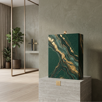 Boîte magnétique à rabat personnalisable avec logo, en marbre vert émeraude, conteneur rigide haut de gamme avec motif en feuille d'or pour cosmétiques et bijoux