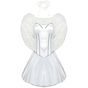 Costume d'ange blanc pour femme avec ailes et coiffe, tenue de cosplay d'Halloween, ensemble de jeu de rôle, collection Printemps 2025, 14+ - Product Image 5