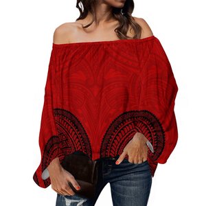 Livraison directe chemisiers de conception tribale polynésienne hauts chemise en mousseline à manches longues et à épaules dénudées vêtements personnalisés de grande taille pour femmes - Product Image 1