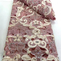 Tissu en dentelle de tulle polyester à fleurs 3D découpées, orné de perles et de paillettes, idéal pour les tenues de mariée africaines et les tenues formelles du Moyen-Orient