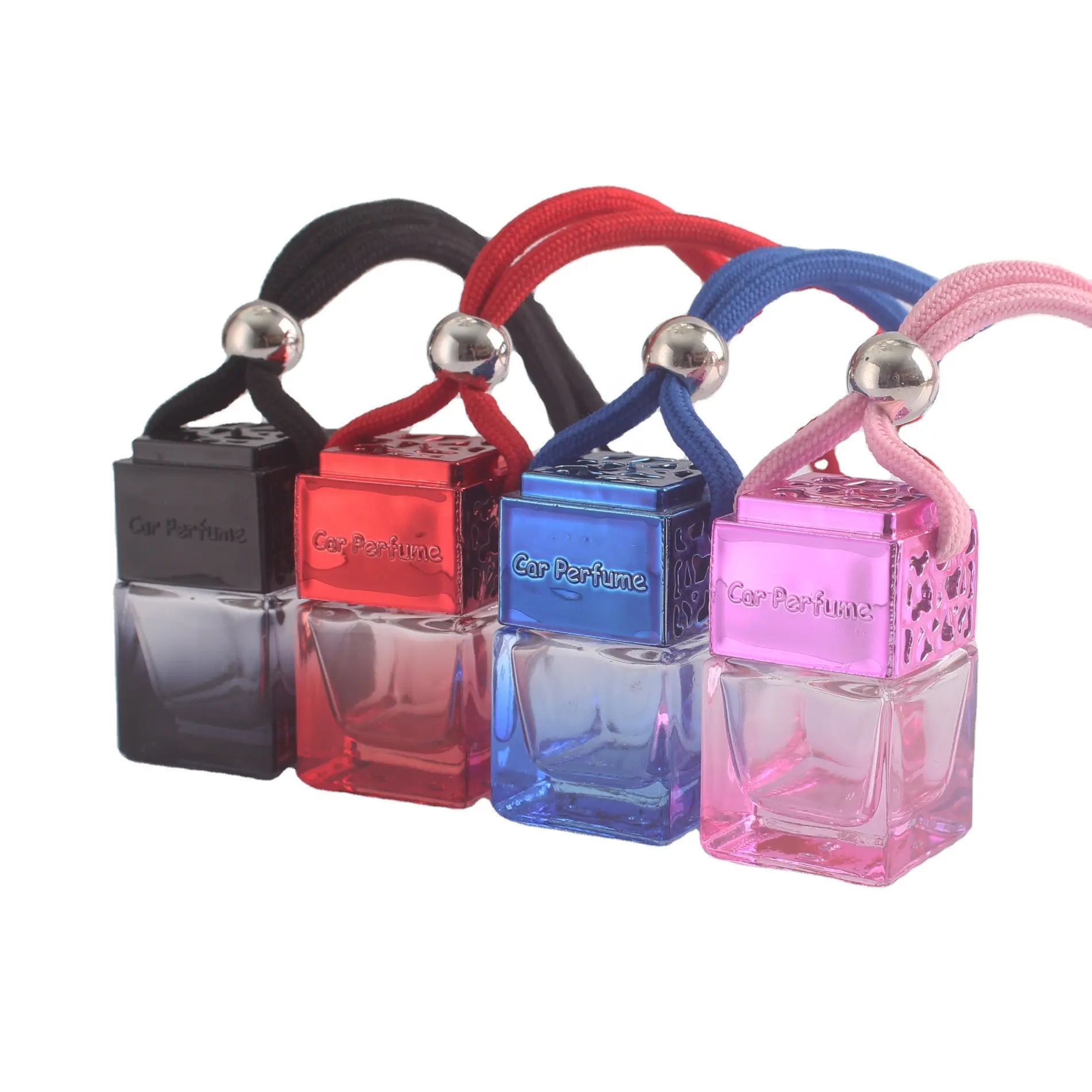 Difusor de fragancias para coche, botellas negras de vidrio cuadradas de colores, perfume, aroma, ambientador colgante automático, 6ml