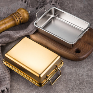 Plateau rectangulaire en acier inoxydable 304 avec poignées, couleur argent ou or, pour la présentation des aliments - Product Image 1