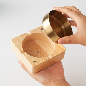 Luxury Wooden Shell Stainless Steel Inner <b>Ashtray</b> Detachable Easy Clean Round Wood Ash Tray for Home Office Hotel Decor - Product Image 2