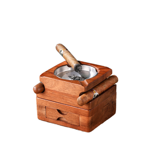 Cenicero de cristal de whisky y madera con 4 ranuras de lujo con cajón para el hogar, la Oficina o el patio al aire libre, regalo para hombres, accesorios para fumar - Product Image 1