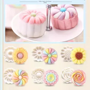 50g di Mooncake eco-friendly con fiori tondi pasticcini con ghiaccio pressato a mano 6 pezzi di fiori Per stampo Per uso domestico in cucina - Product Image 5