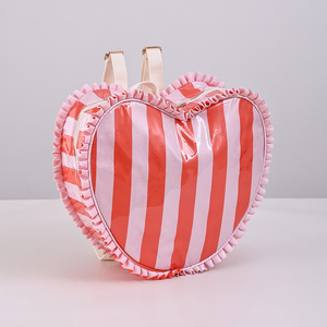 Mochila de PVC Impermeable con Cremallera, Diseño de Corazón, Gran Capacidad, Multifuncional, a Rayas y con Volantes, Personalizable, Venta al Por Mayor, Tendencia de Moda - Product Image 4