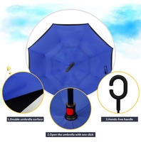 Parapluie inversé à double courbure avec poignée en C, moderne et luxueux, à commande manuelle, motif droit, cadeau d'affaires, fonction de suspension, en nylon 190T