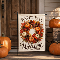 Guirlande d'automne aux couleurs vives pour Thanksgiving, avec feuilles d'érable et cône de pin, 12x18 pouces, double face, texture lin, drapeau de bienvenue pour jardin, décoration de cour