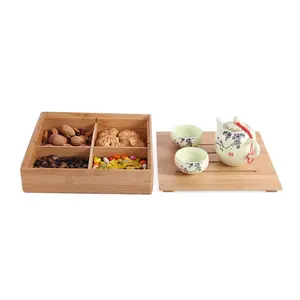 Japan Stijl Houten Droge Noten Display Doos Desktop Bamboe Houten Snoep Fruit Doos 4 Compartimenten Doos Voor Bruiloft