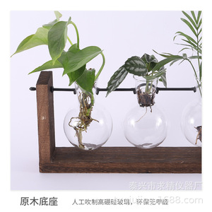 Retro Glass Hydroponic Vase With Wooden Stand Wall Mounted Plant Decor For Indoor Greenery - Product Image 3
