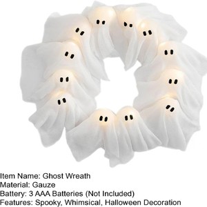 Guirnalda de fantasmas de Halloween, guirnalda decorativa redonda con fantasmas iluminados, estilo rústico, artesanía, fácil instalación para Halloween - Product Image 5