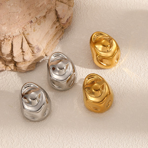 ต่างหูสแตนเลสทรงกระดุมแบบไม่สมมาตร สีทอง สีเงิน ดีไซน์เรขาคณิต สำหรับผู้หญิง เครื่องประดับแฟชั่น - Product Image 1