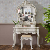 Ensemble coiffeuse et miroir de style européen antique avec tabouret, table de maquillage en bois de haute qualité