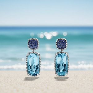 Orecchini pendenti E1477 blu mare geometrici in lega da donna, classici con montatura a griffe, per feste - Product Image 2