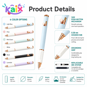 Pluma Estilográfica Retráctil KAIX de Diseño Duradero, Marca Privada, con Punta Cubierta y Antiderrames, para Estudiantes, Venta al por Menor de Artículos de Papelería - Product Image 5