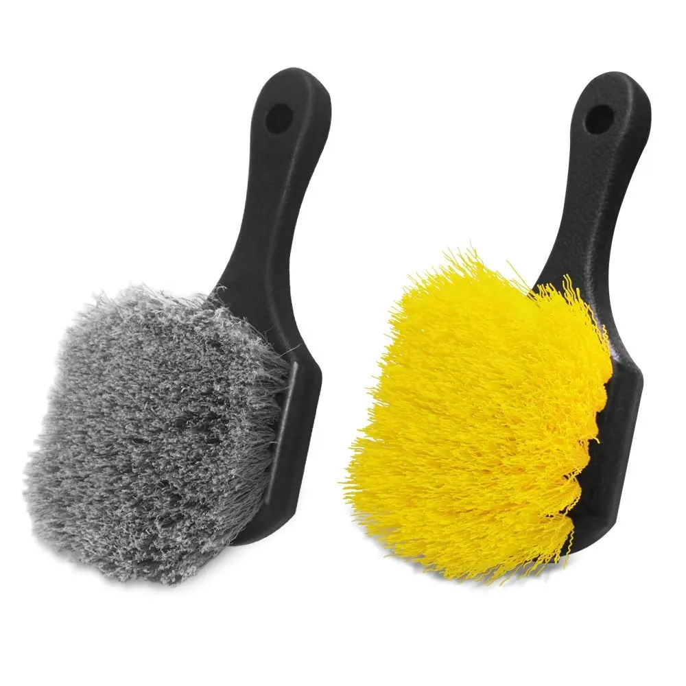 Lot de 2 brosses de lavage de voiture à poils doux et à manche court pour le nettoyage des roues et des pneus de voitures pour un récurage facile Vente en gros