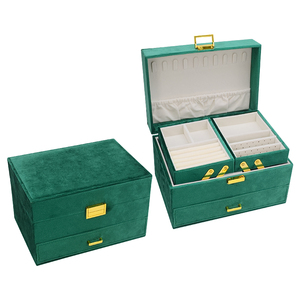 Bán Buôn Tùy Chỉnh Kim Loại Khóa Gấp Nhung Đồ Trang Sức Lưu Trữ Quà Tặng Trường Hợp Sang Trọng Màu Xanh Lá Cây Lớn Bilayer 1 Ngăn Kéo Hộp Đồ Trang Sức Tổ Chức - Product Image 3
