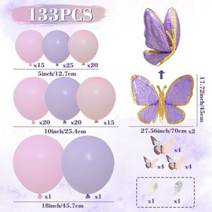ชุดตกแต่งฉากหลังธีมผีเสื้อสีม่วงชมพูขนาด<span class=keywords><strong>ใหญ่</strong></span> สำหรับงานแต่งงาน งานวันเกิด ชุดอุปกรณ์ตกแต่งงานปาร์ตี้ ประกอบด้วยพวงมาลัยลูกโป่งและซุ้มลูกโป่ง - Product Image 2