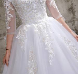 2022 Suministro de fábrica Barato Nuevo diseño Cuello en V Hasta el suelo Encaje Novias Vestido de <span class=keywords><strong>novia</strong></span> - Product Image 6