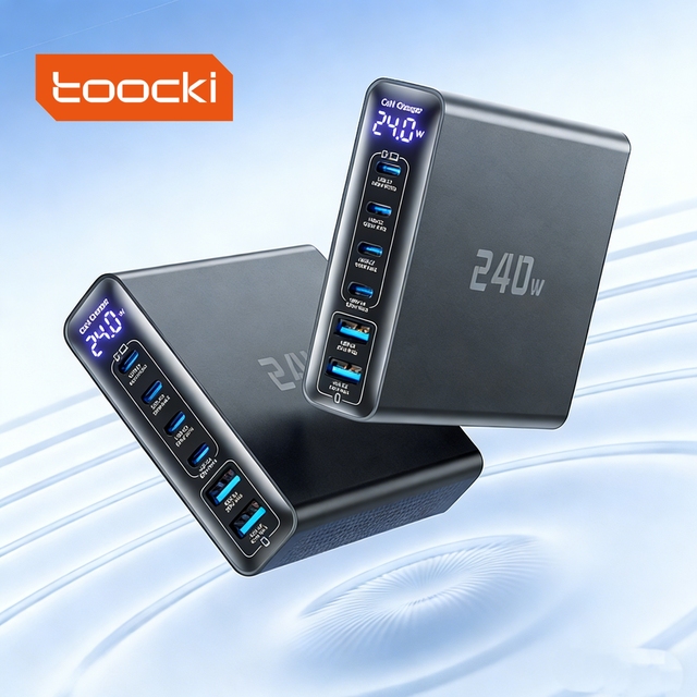 Toocki 240W GaN Desktop Charger 6-in-1 Multi-Port PD 3.1 140W USB-C LED Digital Display Fast Charging Station for Home Office