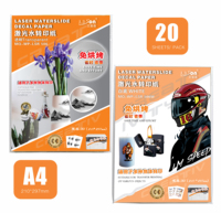 Papier de transfert par glisse d'eau transparent 20 feuilles compatible avec les imprimantes laser, personnalisable, transfert par glisse d'eau, bricolage, papier blanc imprimable A2/A3
