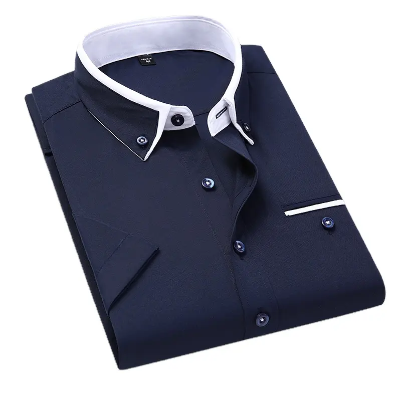 Custom Logo High Quality Office Men Business Short Sleeve Shirt Solid Color Formal Men's Dress Shirts