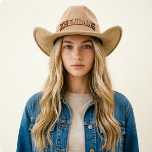 Wholesale Custom Classic Plain Cattleman Crown Suede Wide Brim Cowgirl <b>Cap</b> Felt Fedora <b>Hats</b> for Men Women Western Outdoor - Product Image 3