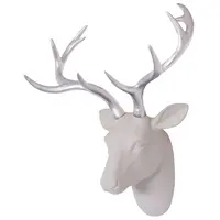 Cabeza de ciervo para pared, arte de pared, pelo falso blanco/fieltro/cabeza de ciervo aterciopelada con astas plateadas, decoración de pared, tamaño 10 "x 12" x 5,5"