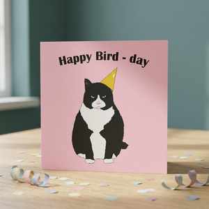 Carte 3D pop-up chat avec chapeau de fête et oiseau, carte de vœux en papier artisanal pour la décoration de la maison - Product Image 4