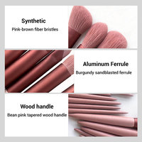Ensemble de pinceaux de maquillage personnalisés avec logo, 14 pièces, outils de beauté professionnels à marque privée, poils synthétiques roses, virole sablée bordeaux