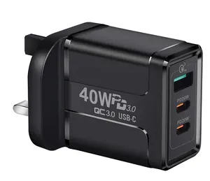 Adaptor pengisi daya 40W untuk PD QC3 konektor ponsel pintar Multiport 1A2C port colokan Universal