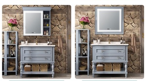 Mueble de baño blanco minimalista de estilo francés, mueble con espejo de cristal tipo colmena, lavabo blanco, mueble de pie. - Product Image 5