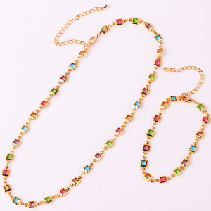 Wholesale 18K Gold Plated <b>Copper</b> Neck Jewelry Square Multi Color Zircon Inlay Thin Anti-fade Trendy Versatile Waterproof <b>Chain</b> - Product Image 1