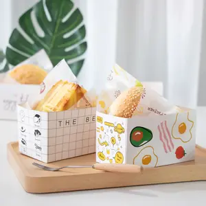 Sandviç tost kağıt paket kutuları tek kullanımlık Hamburger kağıt tutucu