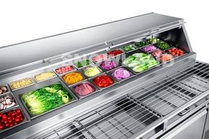 Nouvelle table de préparation de <span class=keywords><strong>pizza</strong></span> commerciale en acier inoxydable de style Domino, réfrigérateur pour <span class=keywords><strong>pizza</strong></span>, fabrication de pizzas - Product Image 5