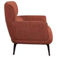 Fauteuil de salon moderne de style transitionnel, orange, rembourré, en tissu de luxe, avec accoudoirs arrondis et pieds en métal