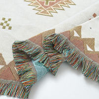 Ethnique Vintage Boho Géométrique Oeuvre Jacquard Tissé Jeté Tapis Décor À La Maison Couverture Extérieur Et Intérieur Avec Gland