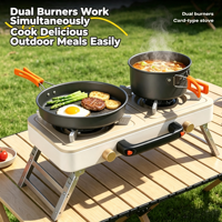 Réchaud à gaz portable d'extérieur à 2 brûleurs, cuisinière de camping en acier inoxydable, poignée pliable, réchaud au butane pour les voyages et la randonnée