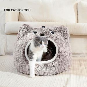 Free Sample Cat Beds for Indoor Cats, <b>Plush</b> Self Warming Cat Bed Cave, <b>Large</b> Hooded Cat Cave with Fluffy Hanging Ball - Product Image 2
