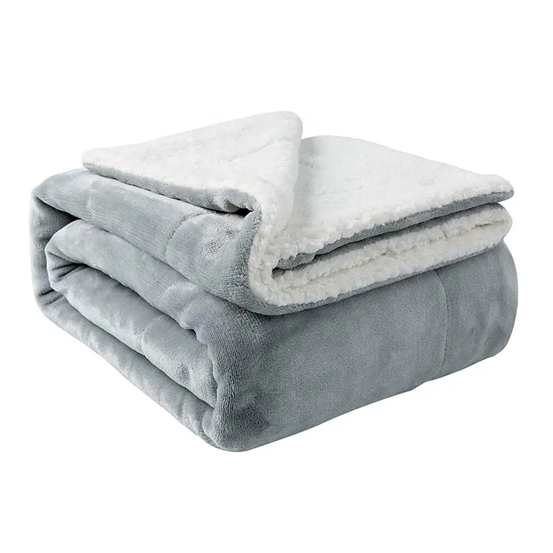 Wholesale Custom Winter Super Thick Soft Warm Polyester Plush Sherpa Flannel Throw Blankets