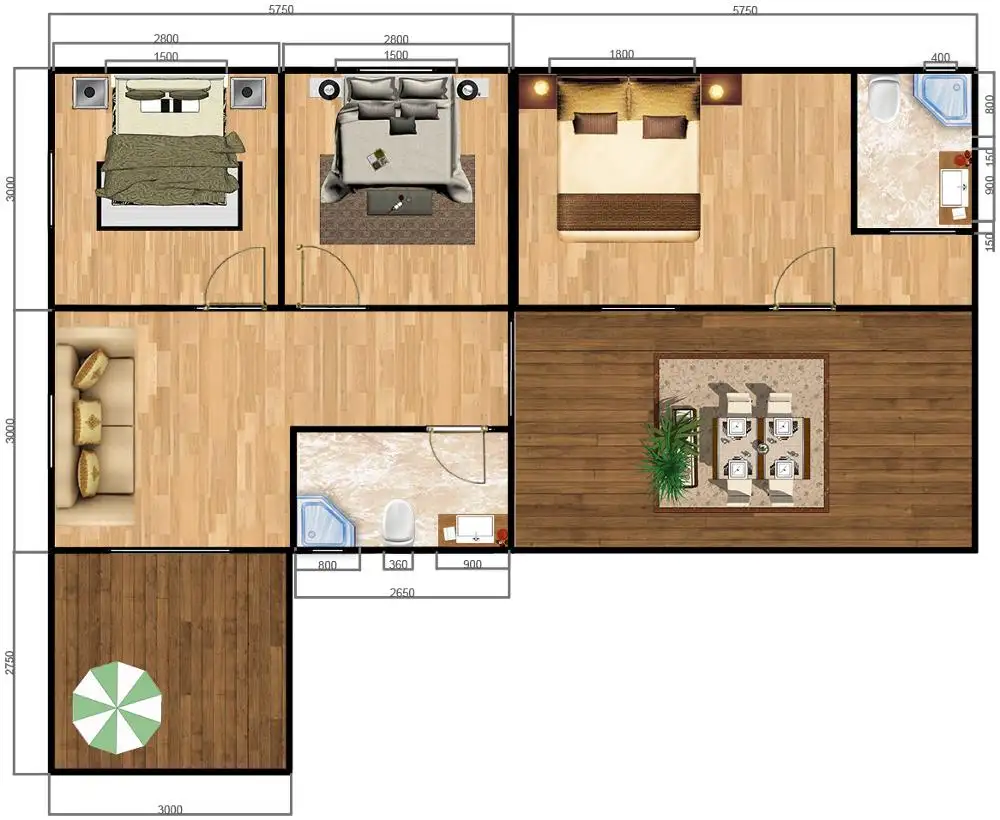 หรูหรา prefab container บ้าน prefab วิลล่า 3 ห้องนอน