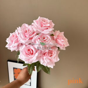 Bouquet de roses en <span class=keywords><strong>soie</strong></span> Offre Spéciale à 9 têtes Roses artificielles en diamant Arrangements de mariage blancs lilas - Product Image 4