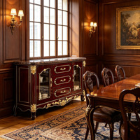 Buffet de luxe européen en bois massif avec plateau en marbre, meuble de rangement sculpté antique, mobilier de salle à manger, vente en gros