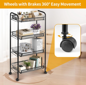 Carrello portaoggetti <span class=keywords><strong>da</strong></span> <span class=keywords><strong>cucina</strong></span> a 4 ripiani con ruote, cestello in filo metallico, scaffalatura regolabile in metallo per dispensa - Product Image 5